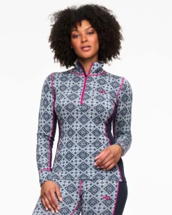T-shirt Ml Femme Rose 1/2 Zip Royal